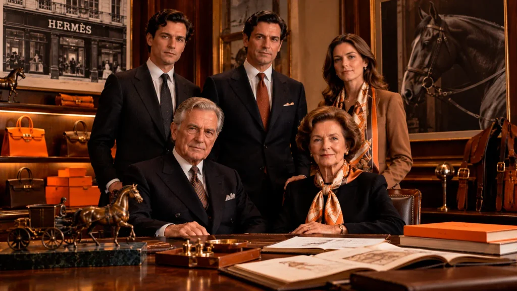 Representação da família Hermès, simbolizando a proteção do controle empresarial, o legado familiar e a preservação patrimonial entre gerações. Imagem gerada por IA.